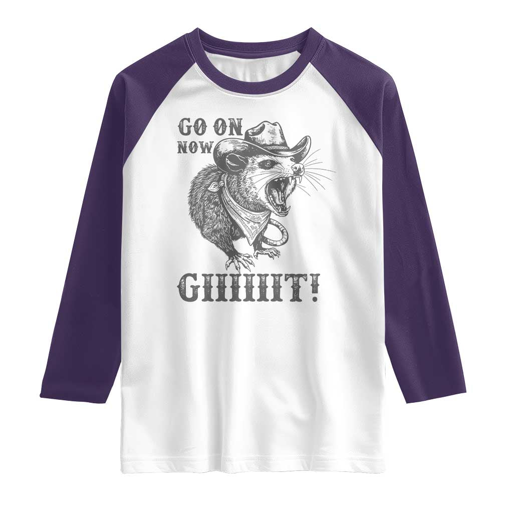 Funny Cowboy Opossum Raglan Shirt Go On Now Git Western Country Opossum TS11 White Purple Print Your Wear
