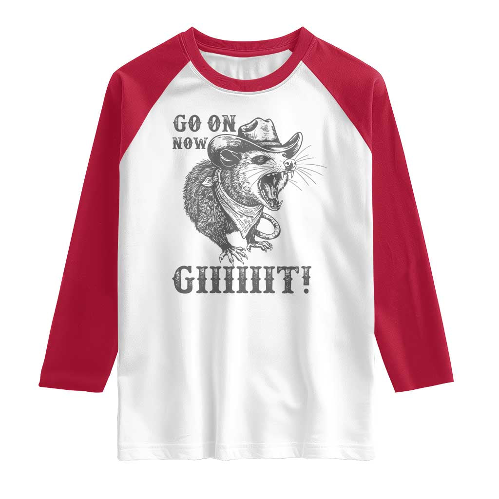 Funny Cowboy Opossum Raglan Shirt Go On Now Git Western Country Opossum TS11 White Red Print Your Wear