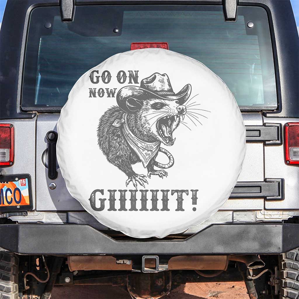 Funny Cowboy Opossum Spare Tire Cover Go On Now Git Western Country Opossum TS11 No hole White Print Your Wear