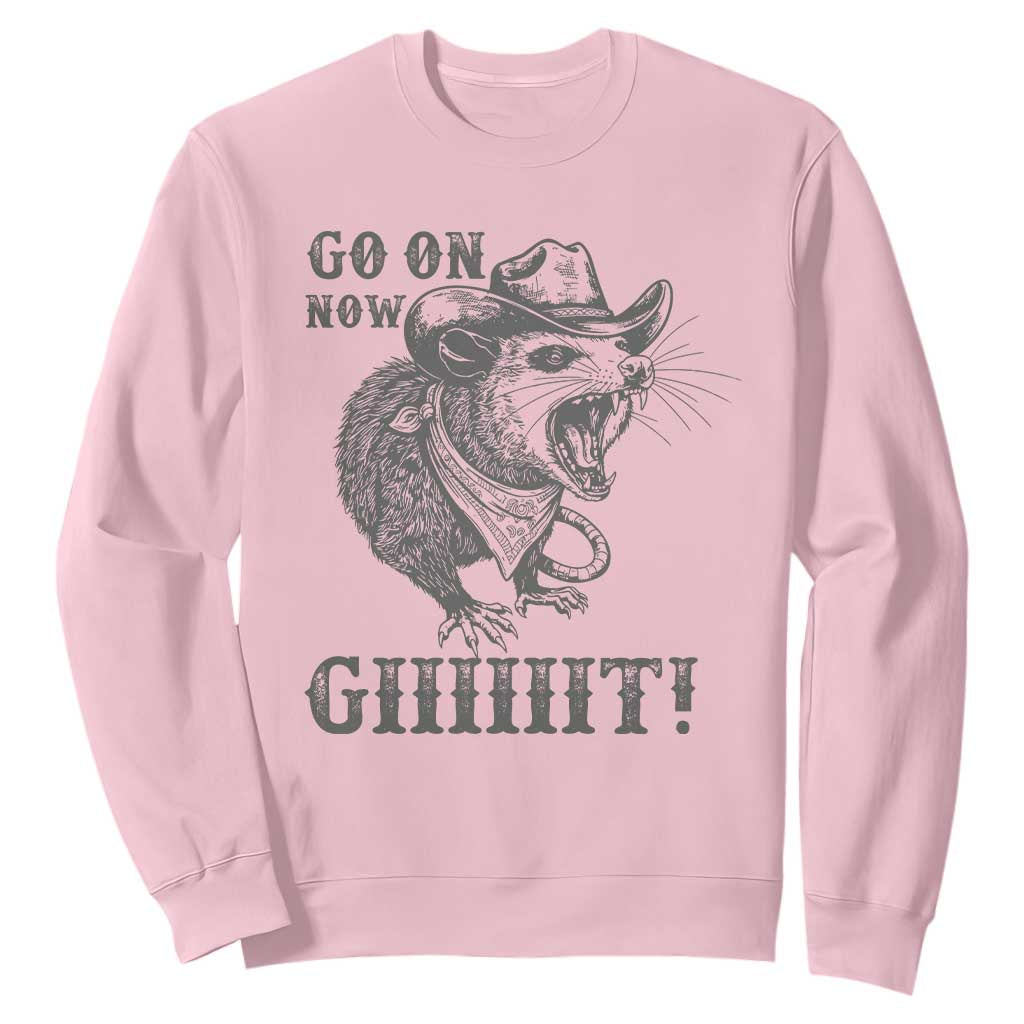 Funny Cowboy Opossum Sweatshirt Go On Now Git Western Country Opossum TS11 Light Pink Print Your Wear