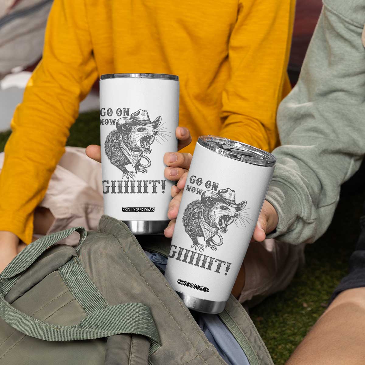 Funny Cowboy Opossum Tumbler Cup Go On Now Git Western Country Opossum TS11 Print Your Wear