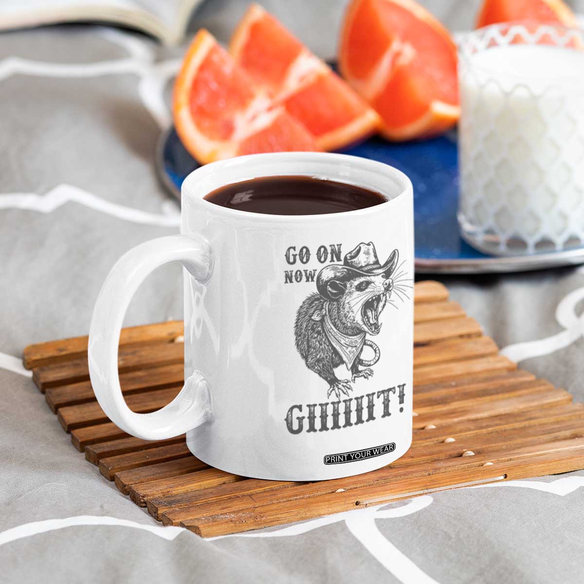 Funny Cowboy Opossum Coffee Mug Go On Now Git Western Country Opossum TS11 Print Your Wear