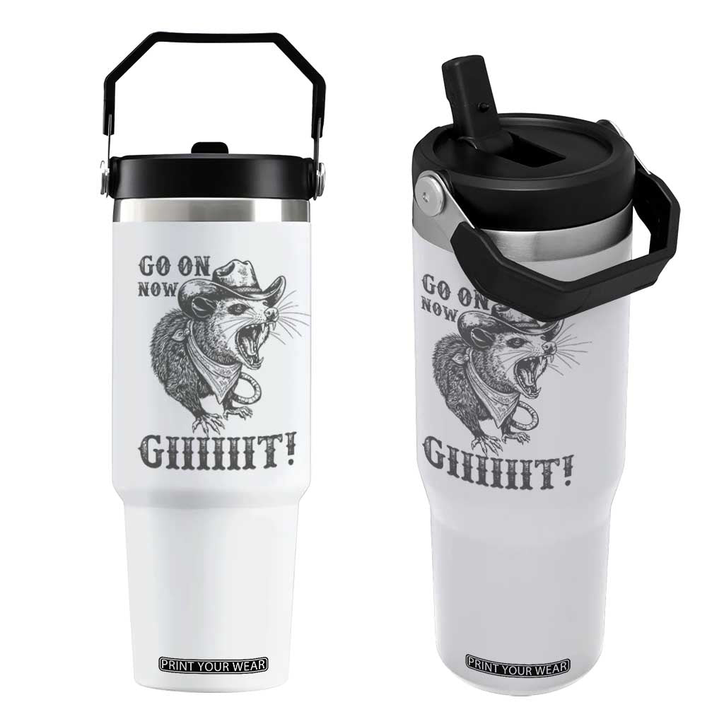 Funny Cowboy Opossum Flip Straw Tumbler Go On Now Git Western Country Opossum TS11 One Size: 30 oz White Print Your Wear