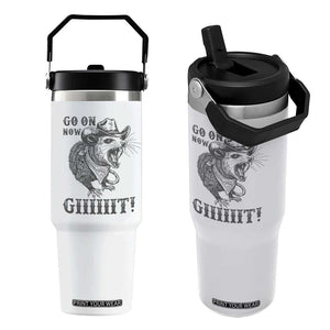 Funny Cowboy Opossum Flip Straw Tumbler Go On Now Git Western Country Opossum TS11 One Size: 30 oz White Print Your Wear