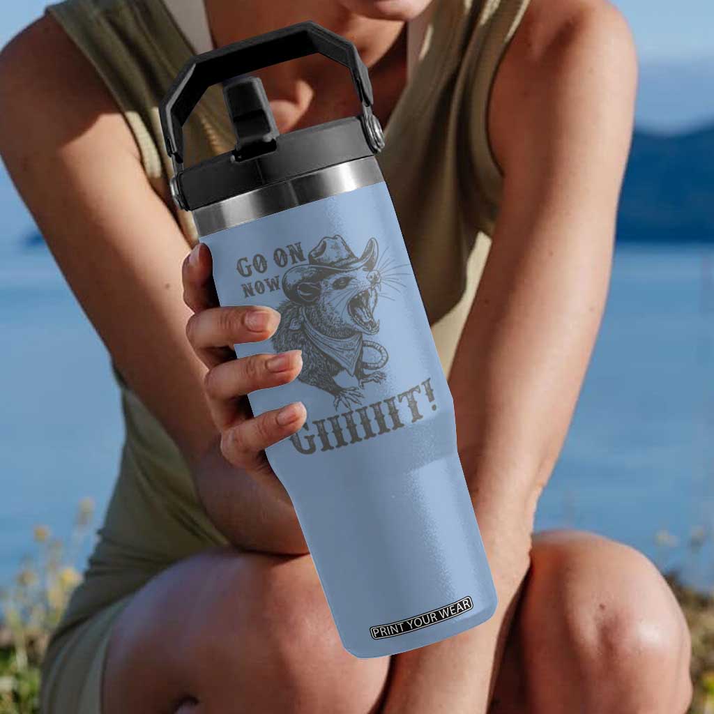 Funny Cowboy Opossum Flip Straw Tumbler Go On Now Git Western Country Opossum TS11 One Size: 30 oz Light Blue Print Your Wear