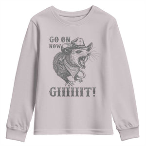 Funny Cowboy Opossum Youth Sweatshirt Go On Now Git Western Country Opossum TS11 Ice Gray Print Your Wear