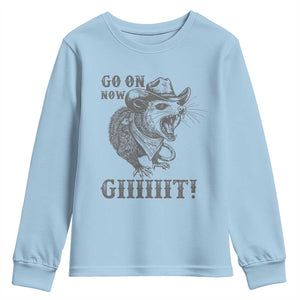 Funny Cowboy Opossum Youth Sweatshirt Go On Now Git Western Country Opossum TS11 Light Blue Print Your Wear