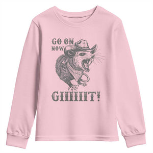 Funny Cowboy Opossum Youth Sweatshirt Go On Now Git Western Country Opossum TS11 Light Pink Print Your Wear