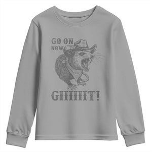 Funny Cowboy Opossum Youth Sweatshirt Go On Now Git Western Country Opossum TS11 Sport Gray Print Your Wear