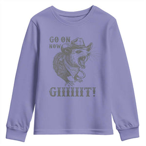 Funny Cowboy Opossum Youth Sweatshirt Go On Now Git Western Country Opossum TS11 Violet Print Your Wear