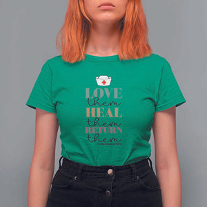 School Nurse T Shirt For Women Love Heal Return Them Nursing Cap TS11 Irish Green Print Your Wear