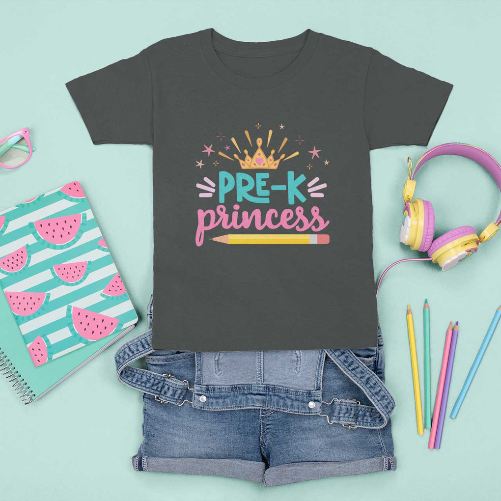 Back To School T Shirt For Kid Pre-K Princess Lovely Yellow Crown Pencil Cute Star TS11 Dark Heather Print Your Wear