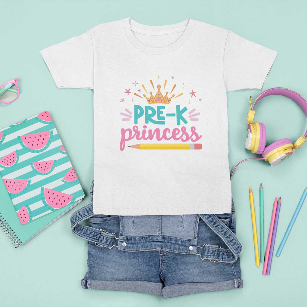 Back To School T Shirt For Kid Pre-K Princess Lovely Yellow Crown Pencil Cute Star TS11 White Print Your Wear