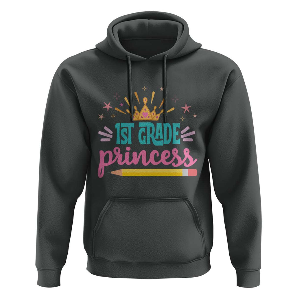 Back To School Hoodie 1ST Grade Princess Lovely Yellow Crown Pencil Cute Star TS11 Dark Heather Print Your Wear