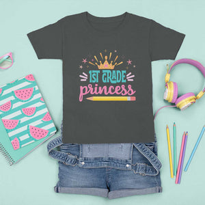 Back To School T Shirt For Kid 1ST Grade Princess Lovely Yellow Crown Pencil Cute Star TS11 Dark Heather Print Your Wear
