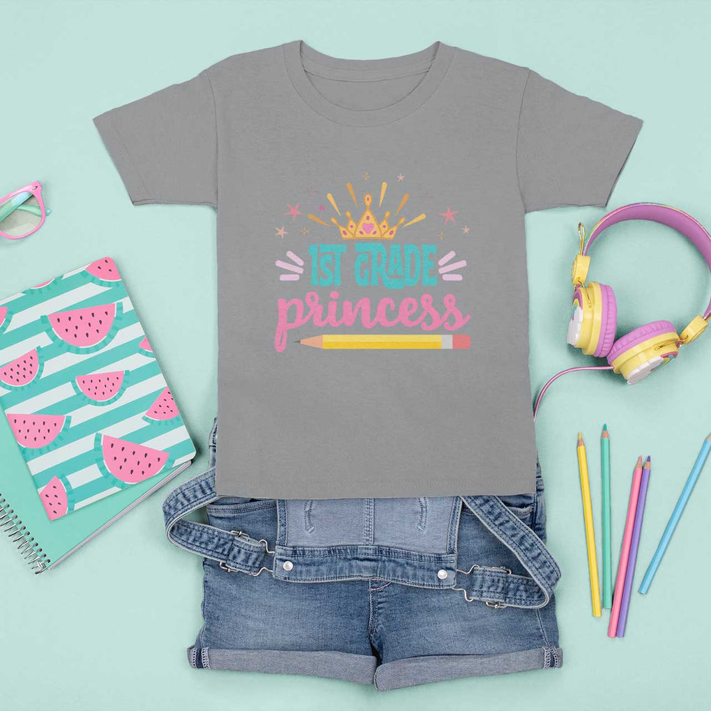 Back To School T Shirt For Kid 1ST Grade Princess Lovely Yellow Crown Pencil Cute Star TS11 Sport Gray Print Your Wear