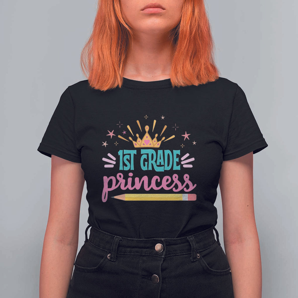 Back To School T Shirt For Women 1ST Grade Princess Lovely Yellow Crown Pencil Cute Star TS11 Black Print Your Wear