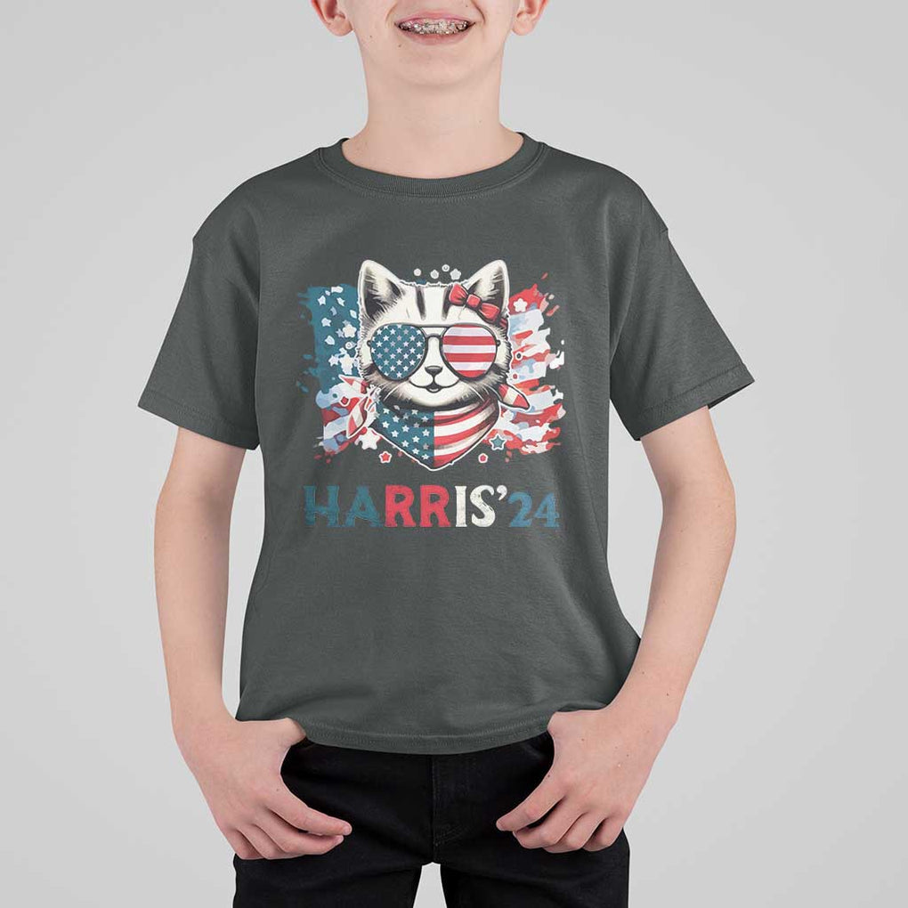 Harris'24 T Shirt For Kid Childless Cat Lady American Flag Sunglasses TS11 Dark Heather Print Your Wear