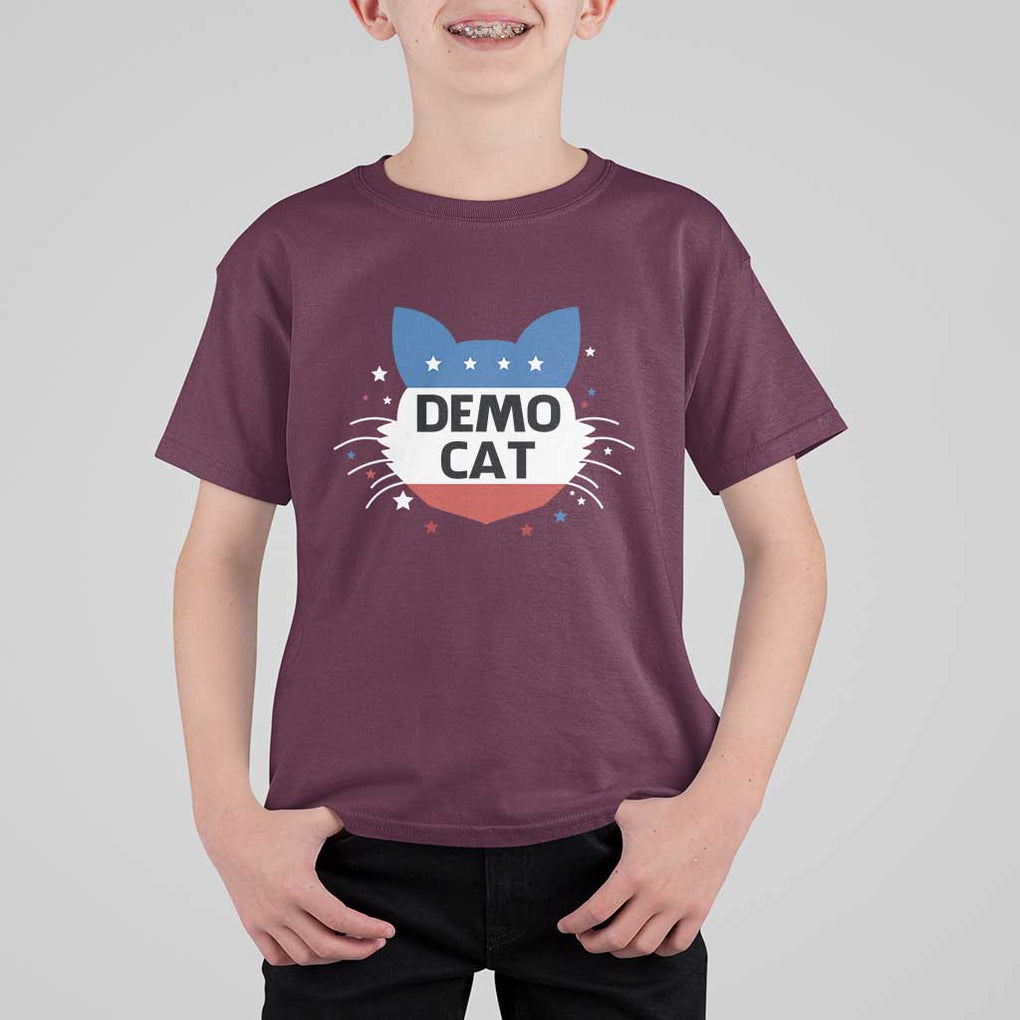 Funny American Cat T Shirt For Kid Demo Cat Star US Flag TS11 Maroon Print Your Wear
