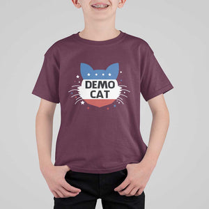 Funny American Cat T Shirt For Kid Demo Cat Star US Flag TS11 Maroon Print Your Wear