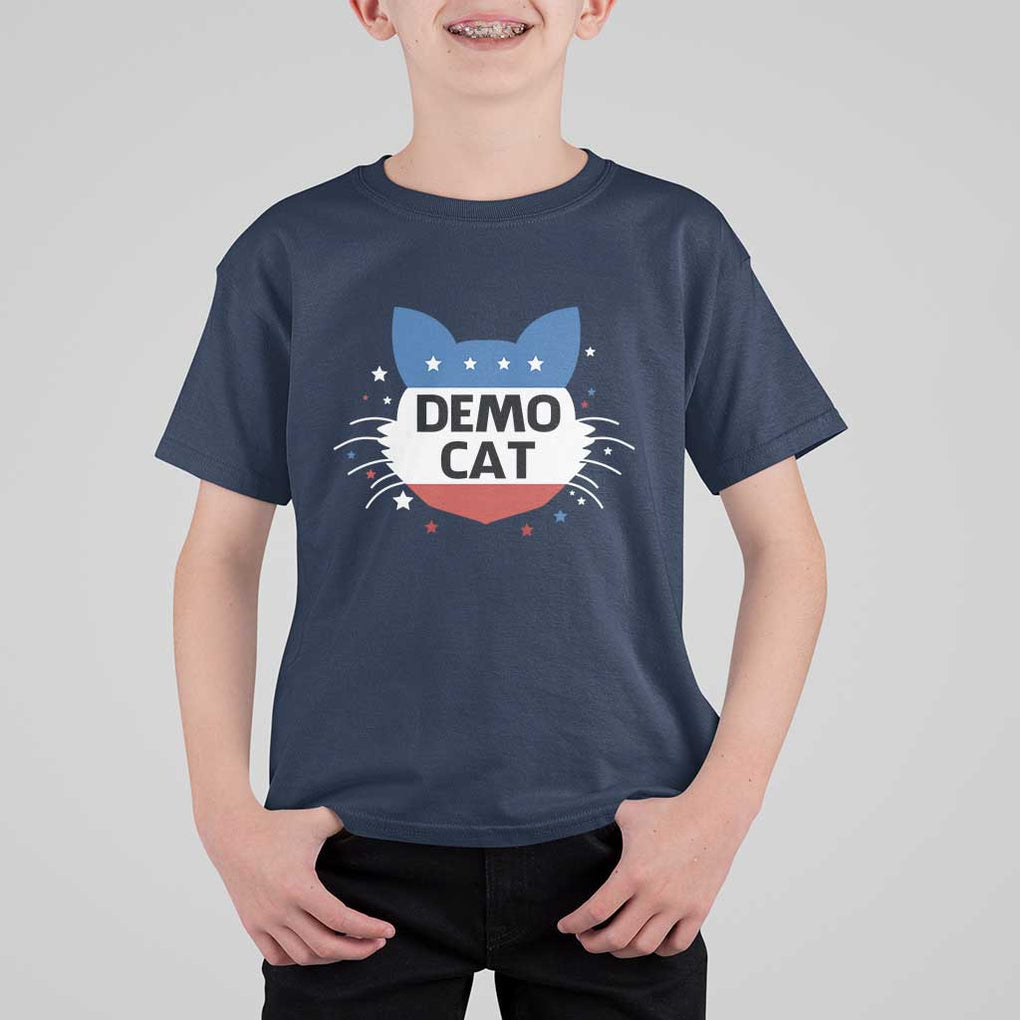 Funny American Cat T Shirt For Kid Demo Cat Star US Flag TS11 Navy Print Your Wear