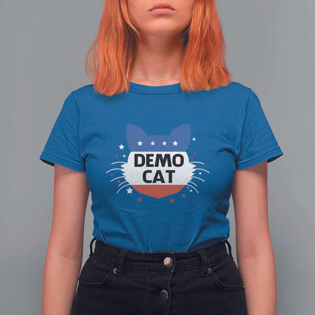 Funny American Cat T Shirt For Women Demo Cat Star US Flag TS11 Royal Blue Print Your Wear