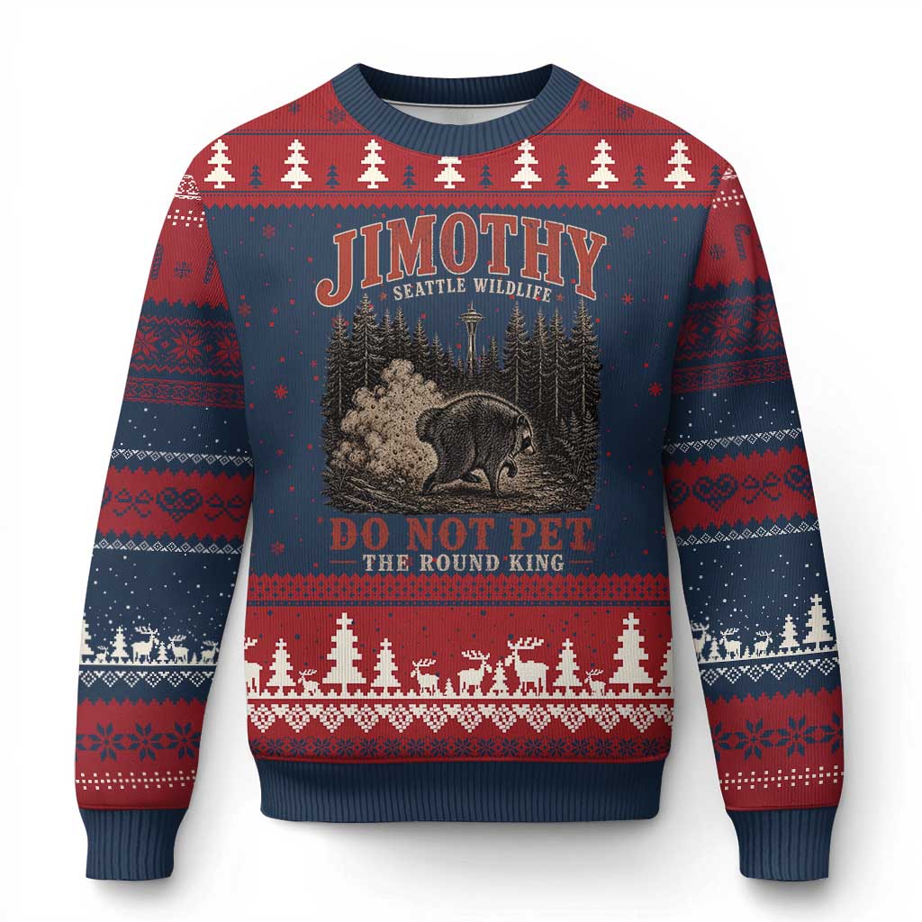 Jimothy Raccoon Seattle Wildlife Ugly Christmas Sweater Do Not Pet The Round King Funny Viral Trash Panda TS11 Navy Red Print Your Wear