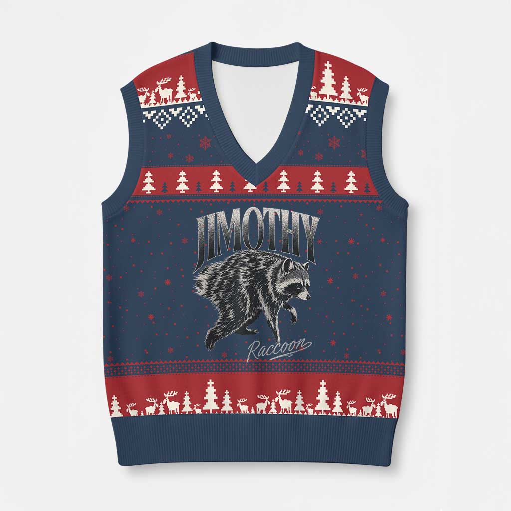 Jimothy Raccoon V-Neck Knit Sweater Vest Funny Seattle Trash Panda Wildlife TS11 Navy Red Print Your Wear