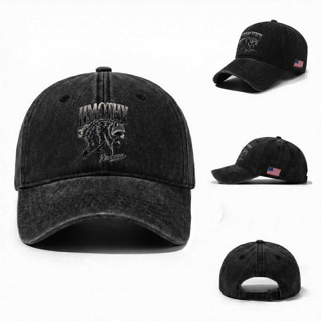 Jimothy Raccoon Washed Cotton Baseball Cap Funny Seattle Trash Panda Wildlife TS11 Washed Cap Universal Fit Black Print Your Wear