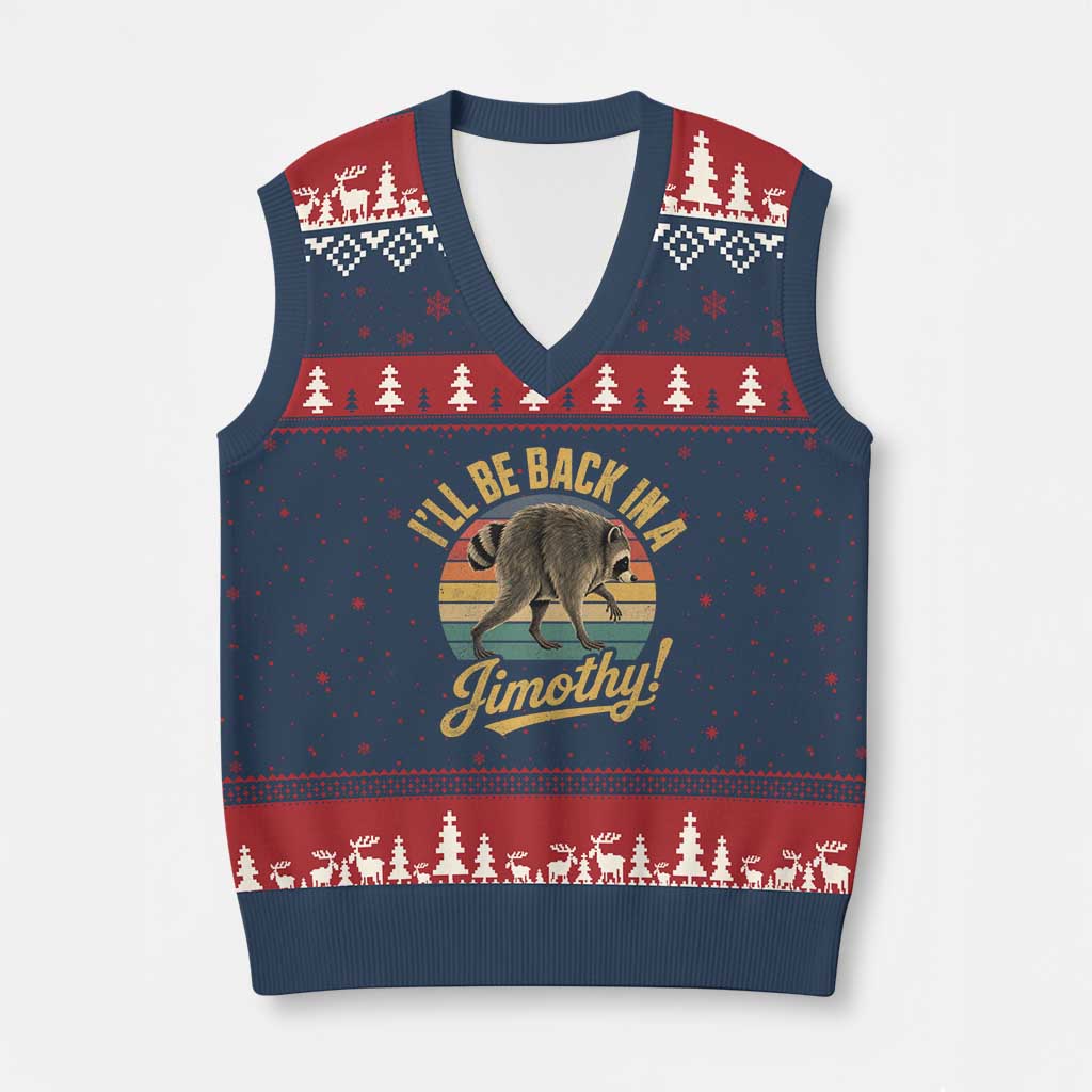 Funny Jimothy the Raccoon V-Neck Knit Sweater Vest I'll Be Back In A Jimothy Viral Trash Panda TS11 Navy Red Print Your Wear
