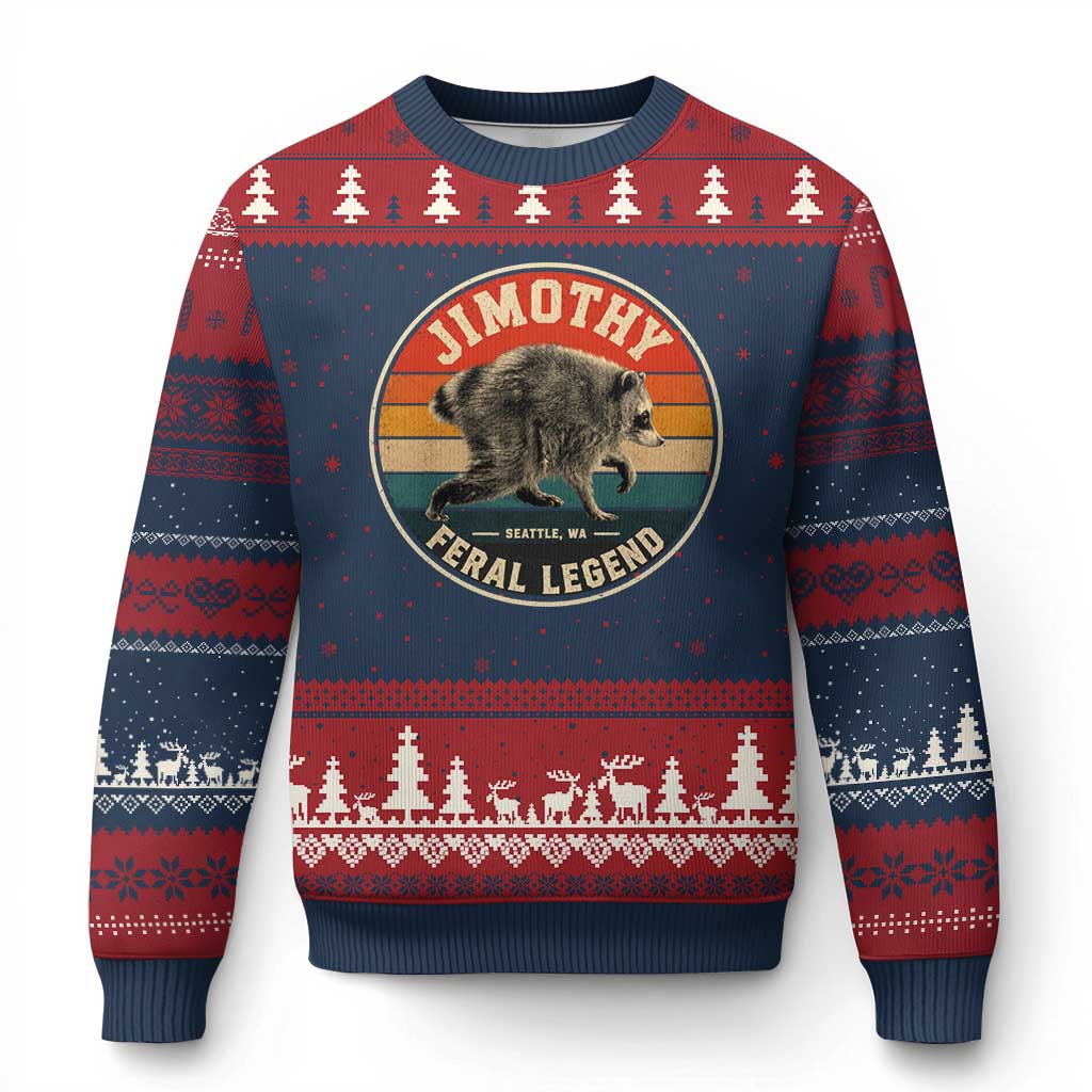 Jimothy Raccoon Seattle Feral Legend Ugly Christmas Sweater Funny Trash Panda Meme Retro