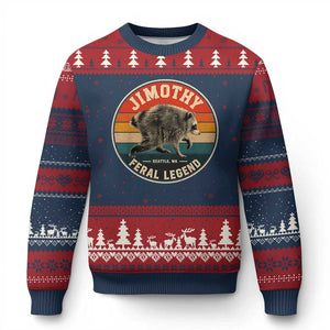 Jimothy Raccoon Seattle Feral Legend Ugly Christmas Sweater Funny Trash Panda Meme Retro