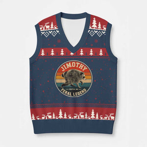 Jimothy Raccoon Seattle Feral Legend V-Neck Knit Sweater Vest Funny Trash Panda Meme Retro