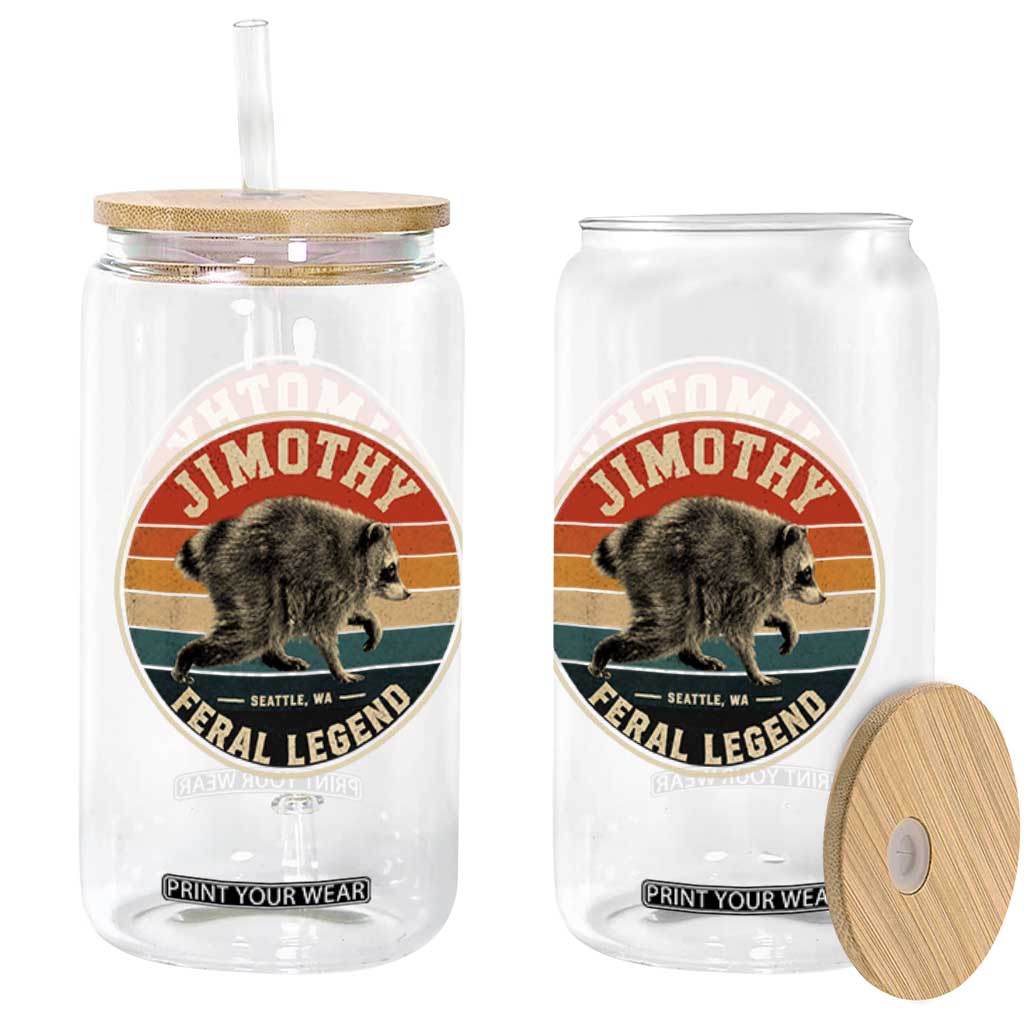 Jimothy Raccoon Seattle Feral Legend Glass Can Funny Trash Panda Meme Retro