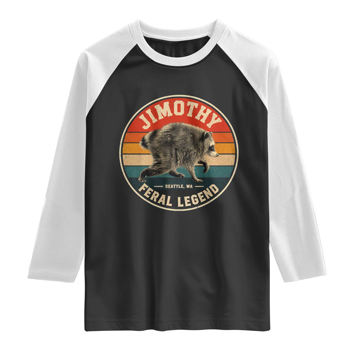 Jimothy Raccoon Seattle Feral Legend Raglan Shirt Funny Trash Panda Meme Retro