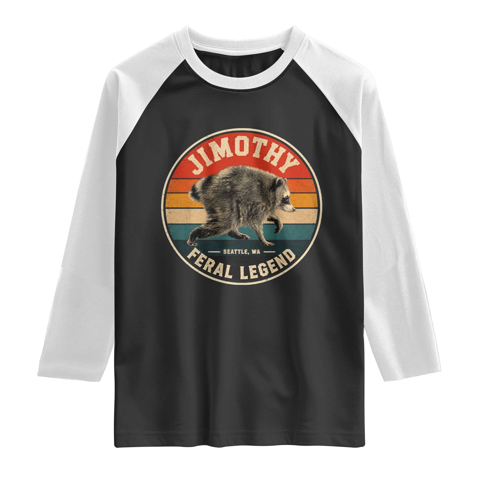 Jimothy Raccoon Seattle Feral Legend Raglan Shirt Funny Trash Panda Meme Retro TS11 Black White Print Your Wear