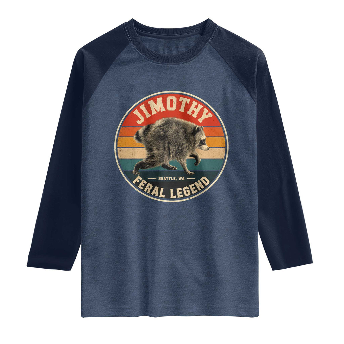 Jimothy Raccoon Seattle Feral Legend Raglan Shirt Funny Trash Panda Meme Retro