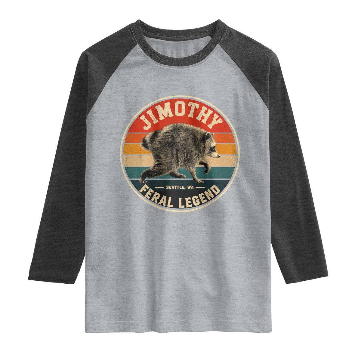 Jimothy Raccoon Seattle Feral Legend Raglan Shirt Funny Trash Panda Meme Retro