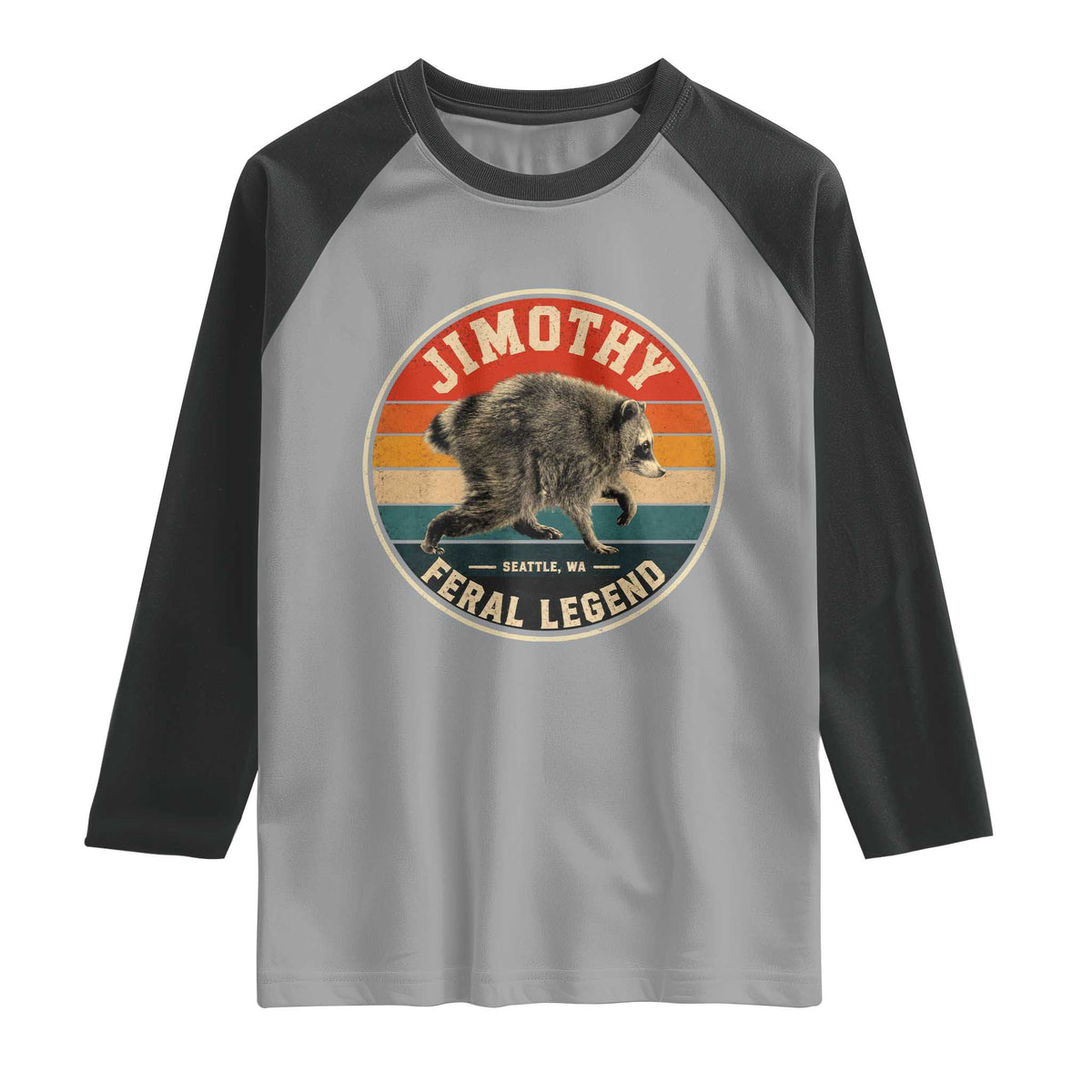Jimothy Raccoon Seattle Feral Legend Raglan Shirt Funny Trash Panda Meme Retro