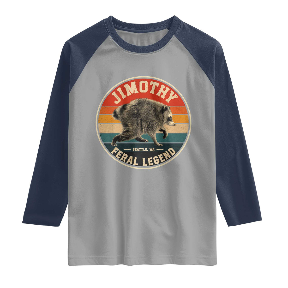 Jimothy Raccoon Seattle Feral Legend Raglan Shirt Funny Trash Panda Meme Retro