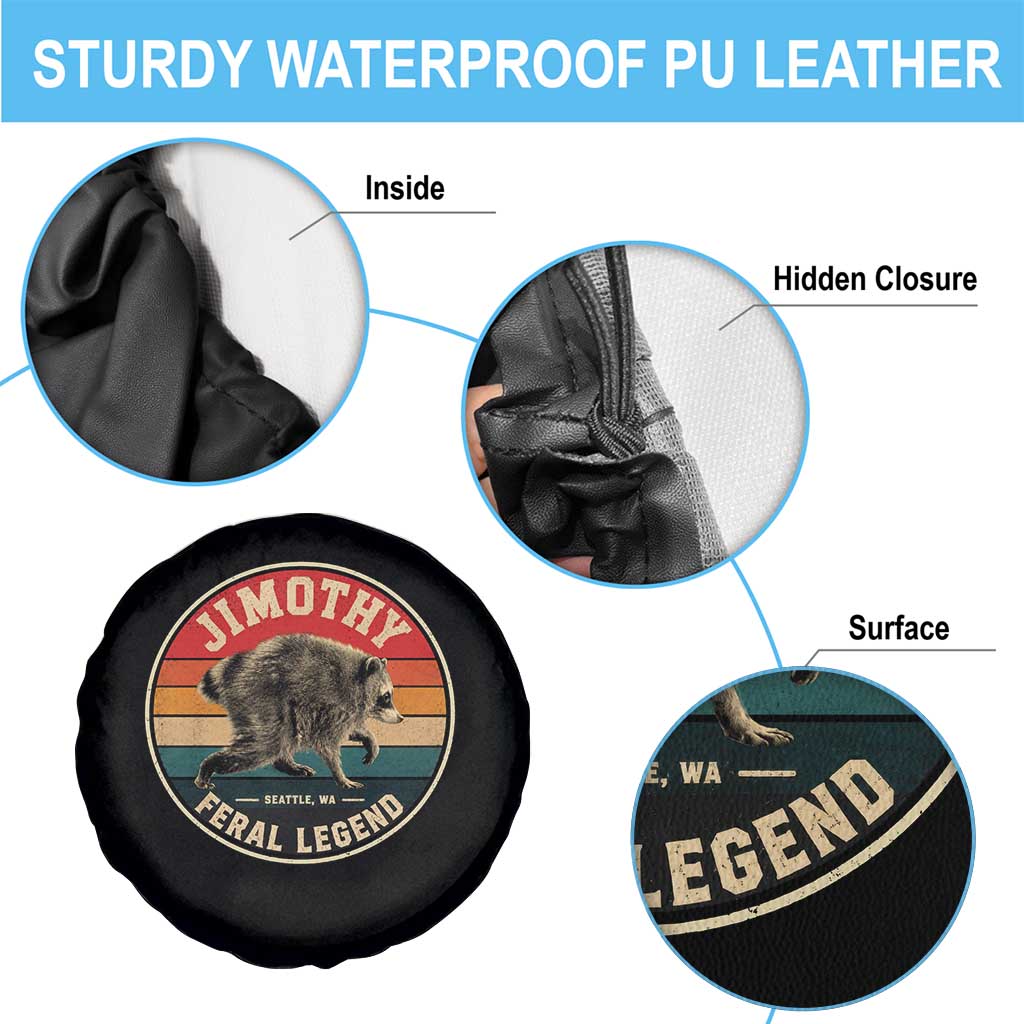 Jimothy Raccoon Seattle Feral Legend Spare Tire Cover Funny Trash Panda Meme Retro