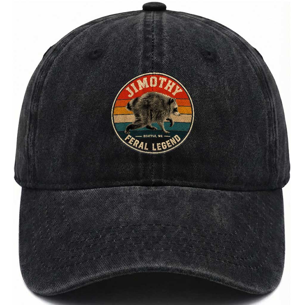 Jimothy Raccoon Seattle Feral Legend Washed Cotton Baseball Cap Funny Trash Panda Meme Retro TS11 Print Your Wear