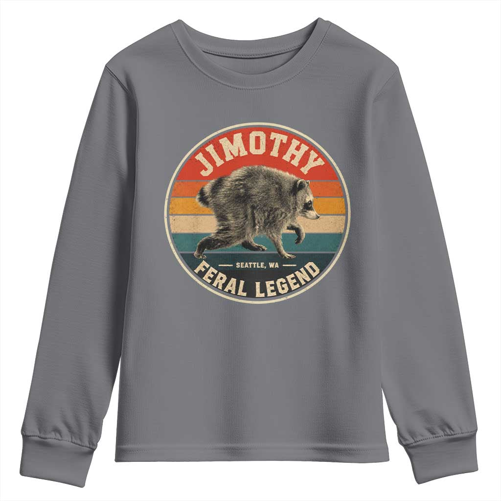 Jimothy Raccoon Seattle Feral Legend Youth Sweatshirt Funny Trash Panda Meme Retro