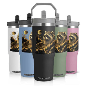 Jimothy Raccoon Howling at The Moon Parody 90s Retro Flip Straw Tumbler
