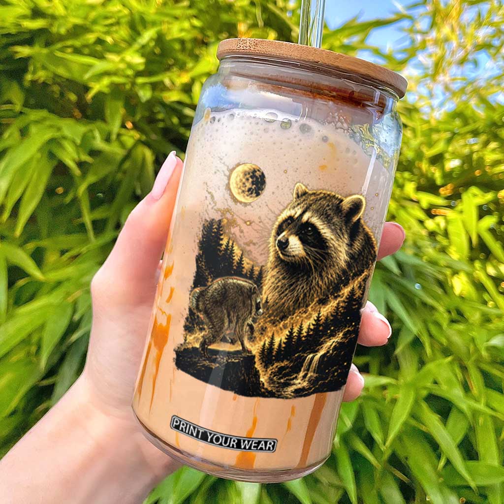 Jimothy Raccoon Howling at The Moon Parody 90s Retro Glass Can TS11 Black Print Your Wear