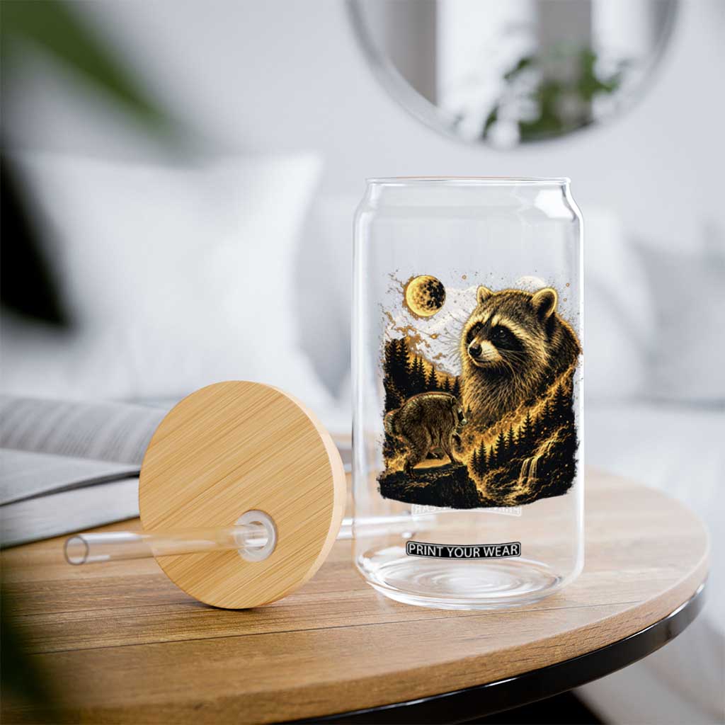 Jimothy Raccoon Howling at The Moon Parody 90s Retro Glass Can