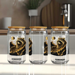Jimothy Raccoon Howling at The Moon Parody 90s Retro Glass Can