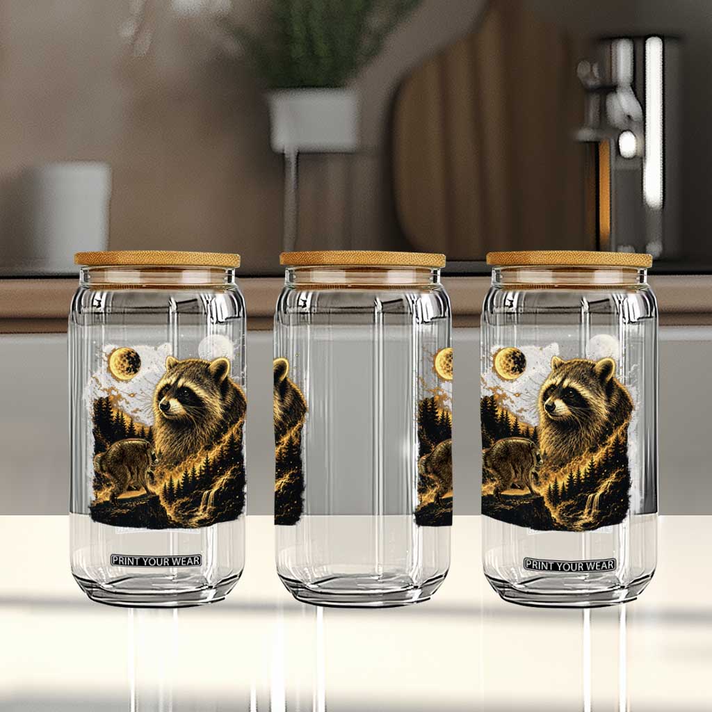 Jimothy Raccoon Howling at The Moon Parody 90s Retro Glass Can