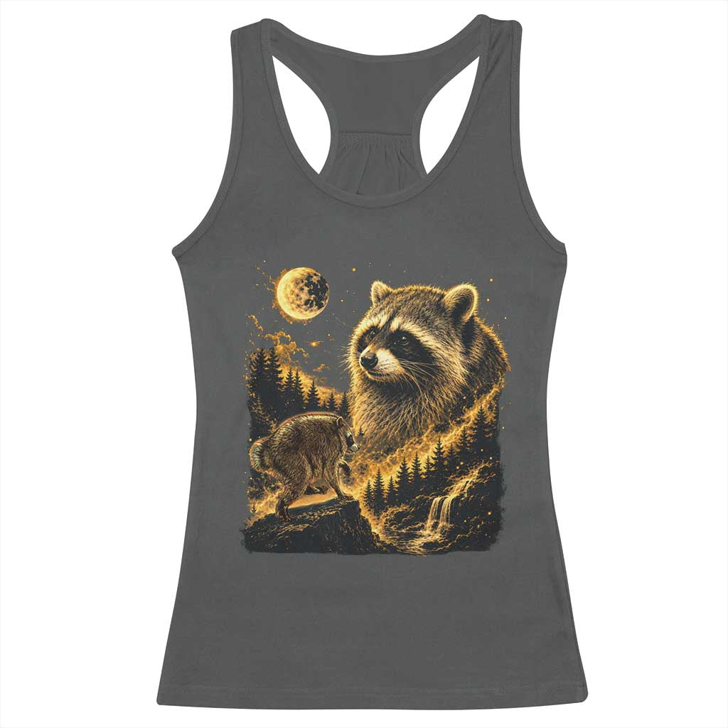 Jimothy Raccoon Howling at The Moon Parody 90s Retro Racerback Tank Top
