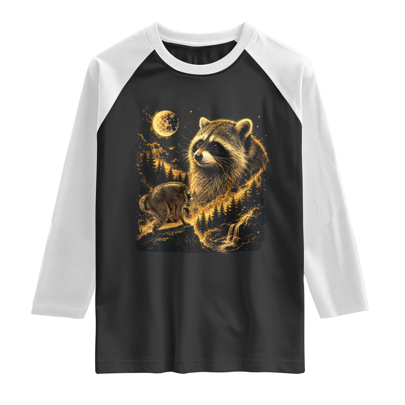 Jimothy Raccoon Howling at The Moon Parody 90s Retro Raglan Shirt TS11 Black White Print Your Wear